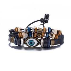 Vintage Fashion Alloy Metal Eye Charm Strap Leather Wristband Unisex Bracelet