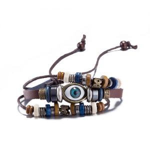 Vintage Fashion Alloy Metal Eye Charm Strap Leather Wristband Unisex Bracelet