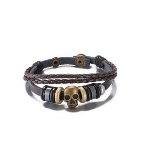 Vintage Fashion Alloy Wood Charm Strap Leather Wristband Women's Bracelet