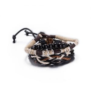 Vintage Fashion Bead Rope Strap Leather Unisex Bracelet Set