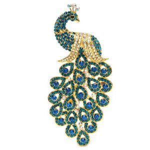 Vintage Gold-plated Full Rhinestone Peacock Bird Brooch