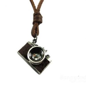 Vintage Handmade Alloy Camera Leather Necklace