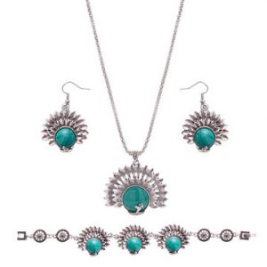 Vintage Jewelry Set Elk Blue Turquoise Earrings Necklace Bracelet Kit