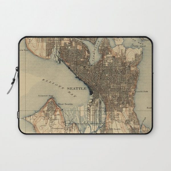 Vintage Map of Seattle Washington (1908) 2 Computer Cover by BravuraMedia - Laptop Sleeve - 13"