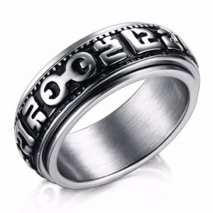 Vintage Men Ring Stainless Steel Rotatable Mantra Men Ring