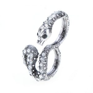 Vintage Men Women's Silver Snake Shinning Rhinestone Double Round Finger Rings Retro Jewelry