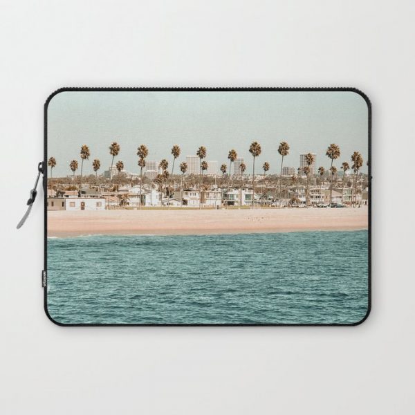 Vintage Newport Beach Print {1 of 4} | Photography Ocean Palm Trees Teal Tropical Summer Sky Computer Cover by desertxpalm - Laptop Sleeve - 13"