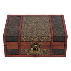 Vintage Red Box Retro Flower Carved Wooden Jewelry Gift Collect Box Case Holder