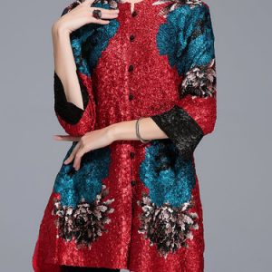 Vintage Shift 3/4 Sleeve Floral-print Coat