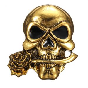 Vintage Skull Biting Rose Brooch