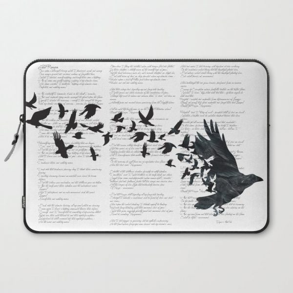 Vintage Style Print with Poem Text Edgar Alan Poe: Edgar Alan Crow Computer Cover by Sassan Filsoof - Laptop Sleeve - 15"