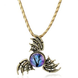 Vintage Trinity Evil Dragon Wings Fidget Spinner Shape Pendant Necklace for Women Men