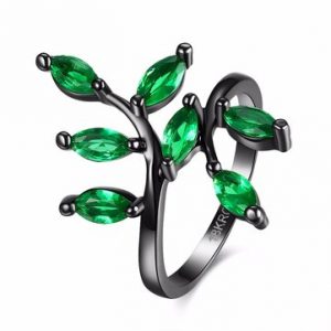 Vintage Women Ring Luxury Leaves Glass Crystal Ring for Gift