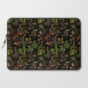 Vintage & Shabby Chic - vintage botanical wildflowers and berries on black Computer Cover by Vintage & Love - Laptop Sleeve - 15"