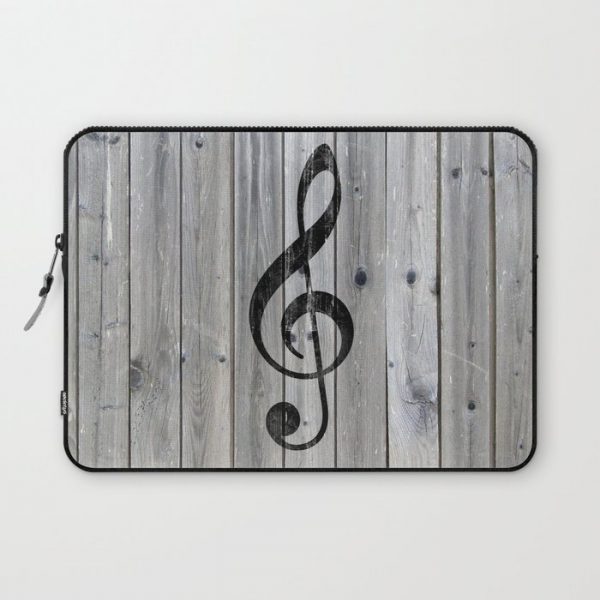 Vintage black music note Treble Clef gray wood Computer Cover by Girly Trend - Laptop Sleeve - 13"