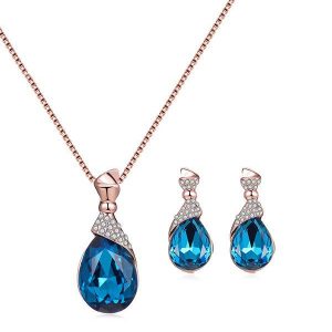 Water Drop Faux Sapphire Crystal Jewelery Set