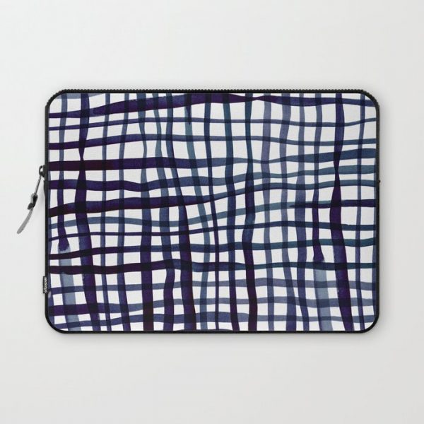 Watercolor doodle gingham - indigo Computer Cover by Angela Minca - Laptop Sleeve - 13"