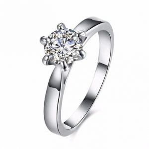 Wedding Jewelry Ring Silver Platinum Six Claw Zircon Ring for Women Gift