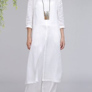 White 3/4 Sleeve Linen H-line Slit Tunic