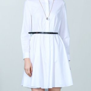 White A-line Elegant Folds Shirt Collar Mini Dress