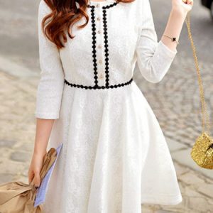 White A-line Girly Midi Dress