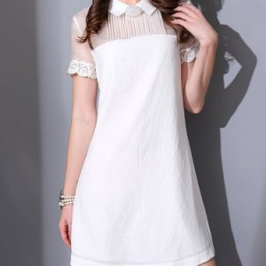 White A-line Plain Short Sleeve Paneled Mini Dress