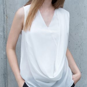 White Asymmetric Simple V Neck H-line Blouse