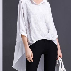 White Asymmetrical Shirt Collar Long Sleeve Silk-blend Folds Tunic