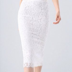 White Bodycon Elegant Lace Midi Skirt