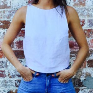 White Bow Backless Crew Neck Linen Tank