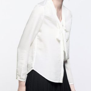 White Bow Simple Asymmetrical Blouse