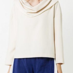 White Cashmere Solid Simple Long Sleeved Top