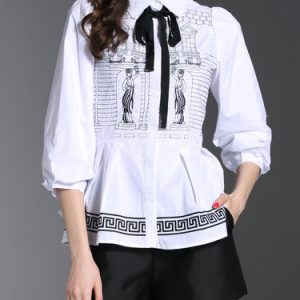 White Casual Bow A-line Graphic A-line Blouse