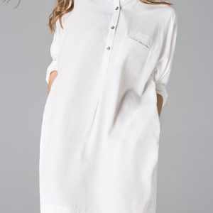 White Casual Floral Embroidered Stand Collar Mini Dress