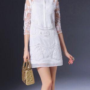 White Casual H-line Polyester Floral Two Piece Mini Dress