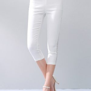 White Casual Plain H-line Skinny Leg Pants