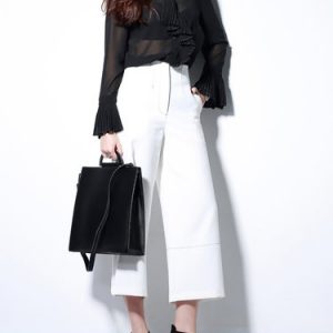 White Casual Pockets Wide Leg Pant