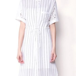 White Casual Stripes Midi Dress