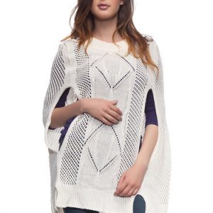 White Casual Wool Blend Crew Neck Pierced Poncho And Cape