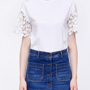 White Cotton Short Sleeve Simple Pierced Blouse