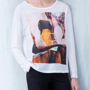 White Crew Neck 3/4 Sleeve Casual Graphic Blouse