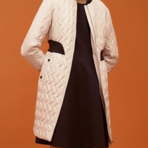 White Crew Neck Casual Plain Ribbed Down Coat