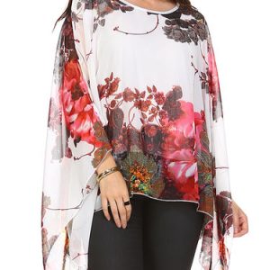 White Crew Neck Floral Elegant H-line Tunic