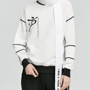 White Crew Neck Long Sleeve Paneled Letter Sweatshirt