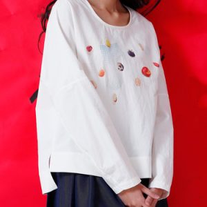 White Crew Neck Printed Casual Long Sleeved Top