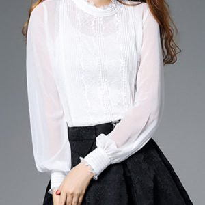 White Crew Neck Two Piece Buttoned Long Sleeve Blouse