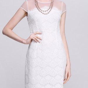 White Crocheted Sheath Elegant Paneled Mini Dress