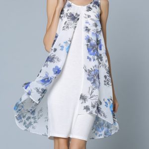 White Floral Chiffon Casual Mini Dress