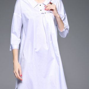 White Gathered Shift Cotton Statement Midi Dress