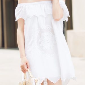 White Girly Cotton H-line Embroidered Mini Dress